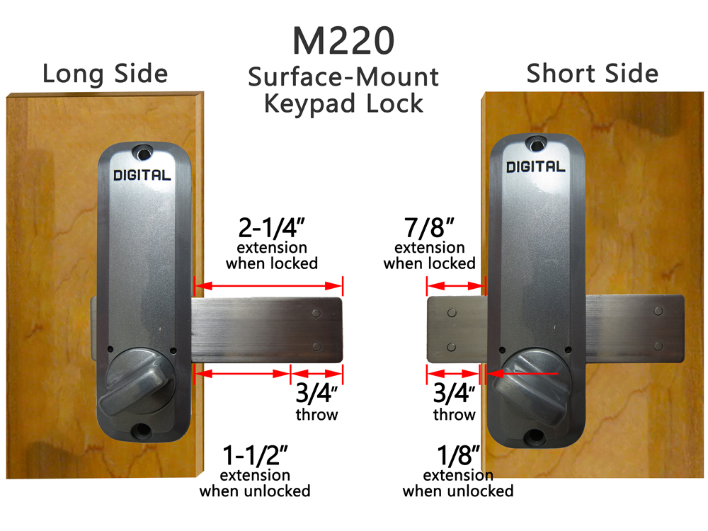 Throw Dimensions for Lockey M220 Surface-Mount Slide-Bar Keypad Lock
