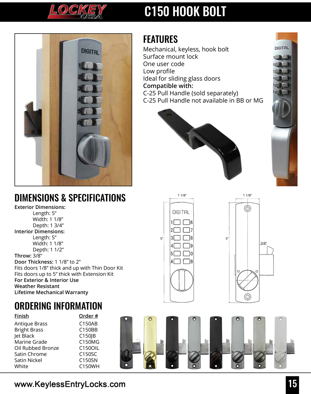 Lockey C150 Cabinet Hookbolt Lock Keypad Lock