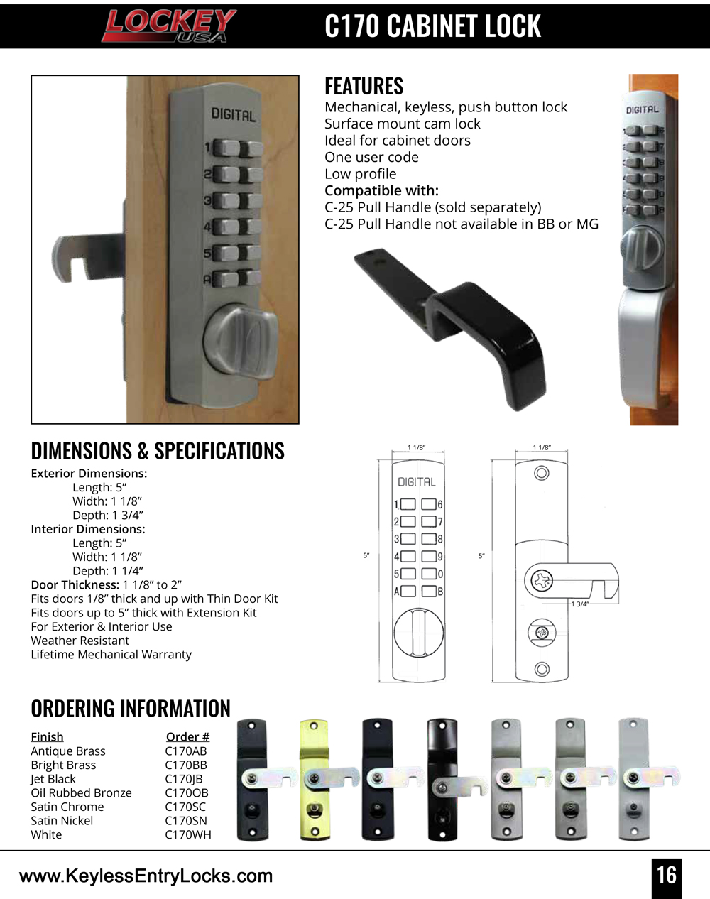 Lockey C170 Cabinet Cam Keypad Lock