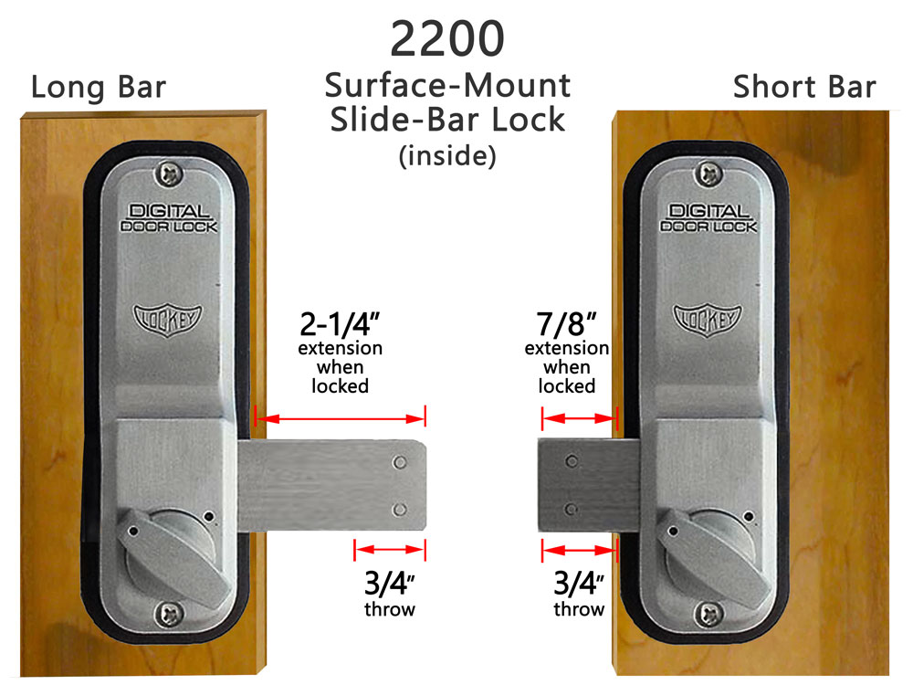 Throw Dimensions for Lockey 2200 Surface-Mount Slide-Bar Keypad Lock