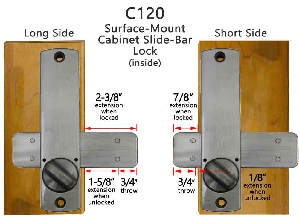 Throw Dimensions for Lockey C120Surface-Mount Slide-Bar Keypad Lock