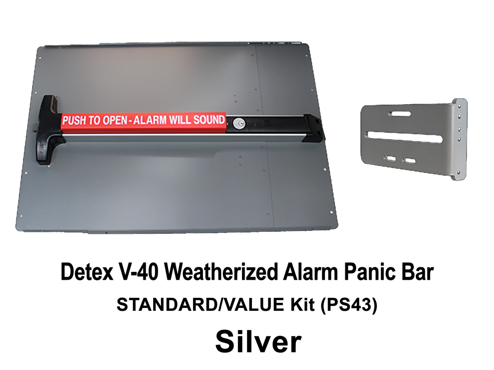 LockeyUSA PS43: Panic Bar & Shield Kit - STANDARD/VALUE with Detex V-40xEBxW Panic Bar - Click Image to Close