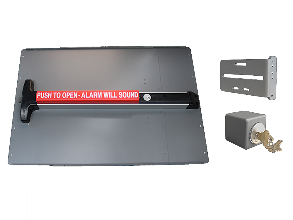 LockeyUSA PS53: Panic Bar & Shield Kit - STANDARD/SAFETY with Detex V-40xEBxW Panic Bar