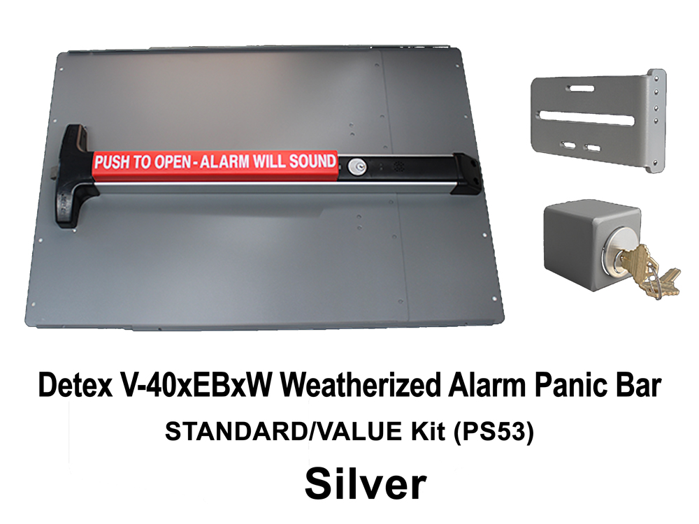 LockeyUSA PS53: Panic Bar & Shield Kit - STANDARD/SAFETY with Detex V-40xEBxW Panic Bar