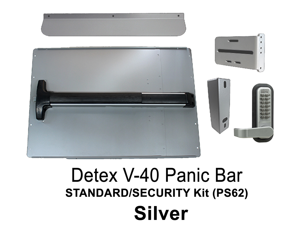 LockeyUSA PS62: Panic Bar & Shield Kit - STANDARD/SECURITY with Detex V-40 Panic Bar - Click Image to Close