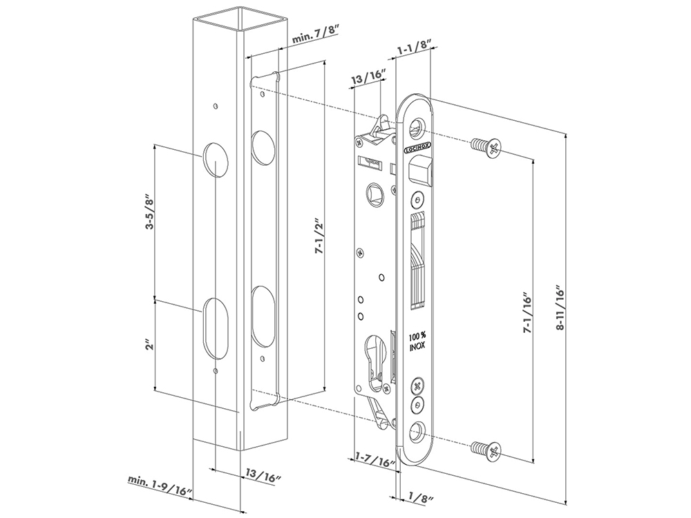 Locinox FORTYLOCK-Mortise Lock with 3/4" Backset for Profiles of 1-1/2" or More