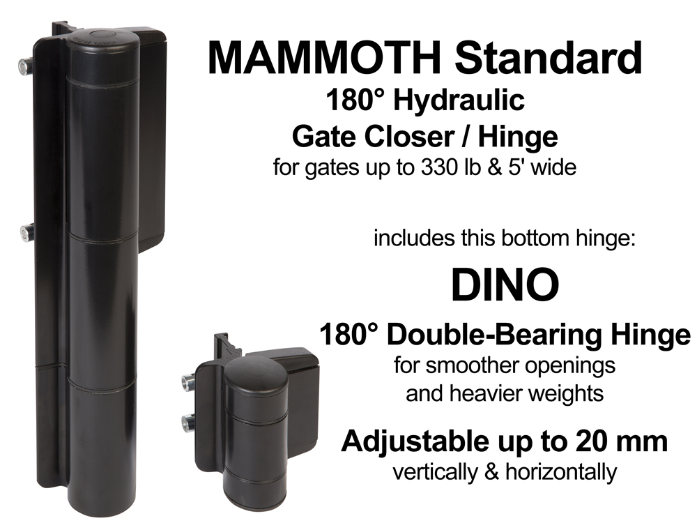 Locinox MAMMOTH Standard Hydraulic Gate Closer & Hinge System (up to 330 lbs, 5' wide) - Click Image to Close