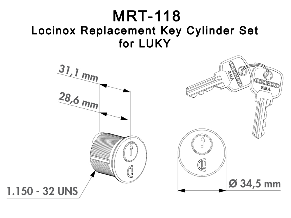 Locinox MRT-118 Replacement Key Cylinder Set for LUKY