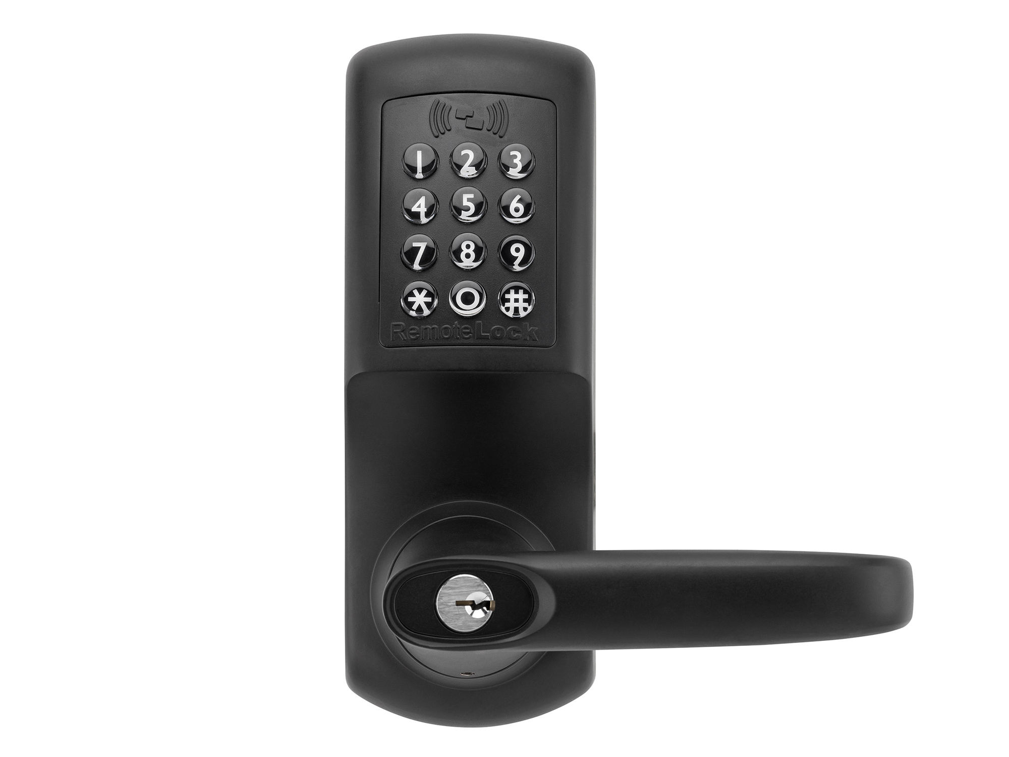 RemoteLock KIC-5560-WS SmartLock: Medium-Duty, Lever-Handle, Panic Prep w/WiFi & Smart Card & Backlit Buttons - Click Image to Close