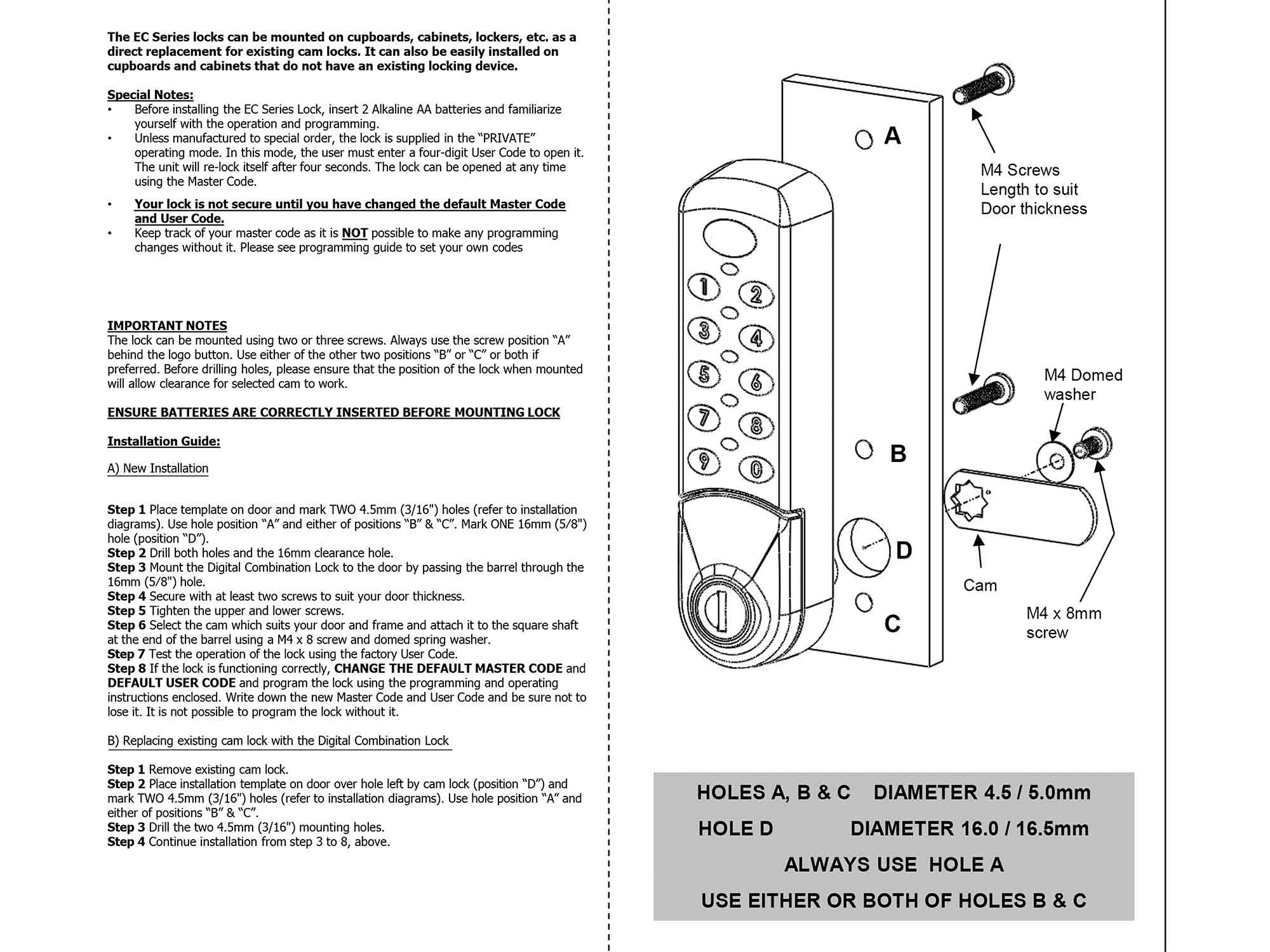 Lockey EC781 Wet Area Electronic Cabinet/Locker Cam Lock - Click Image to Close