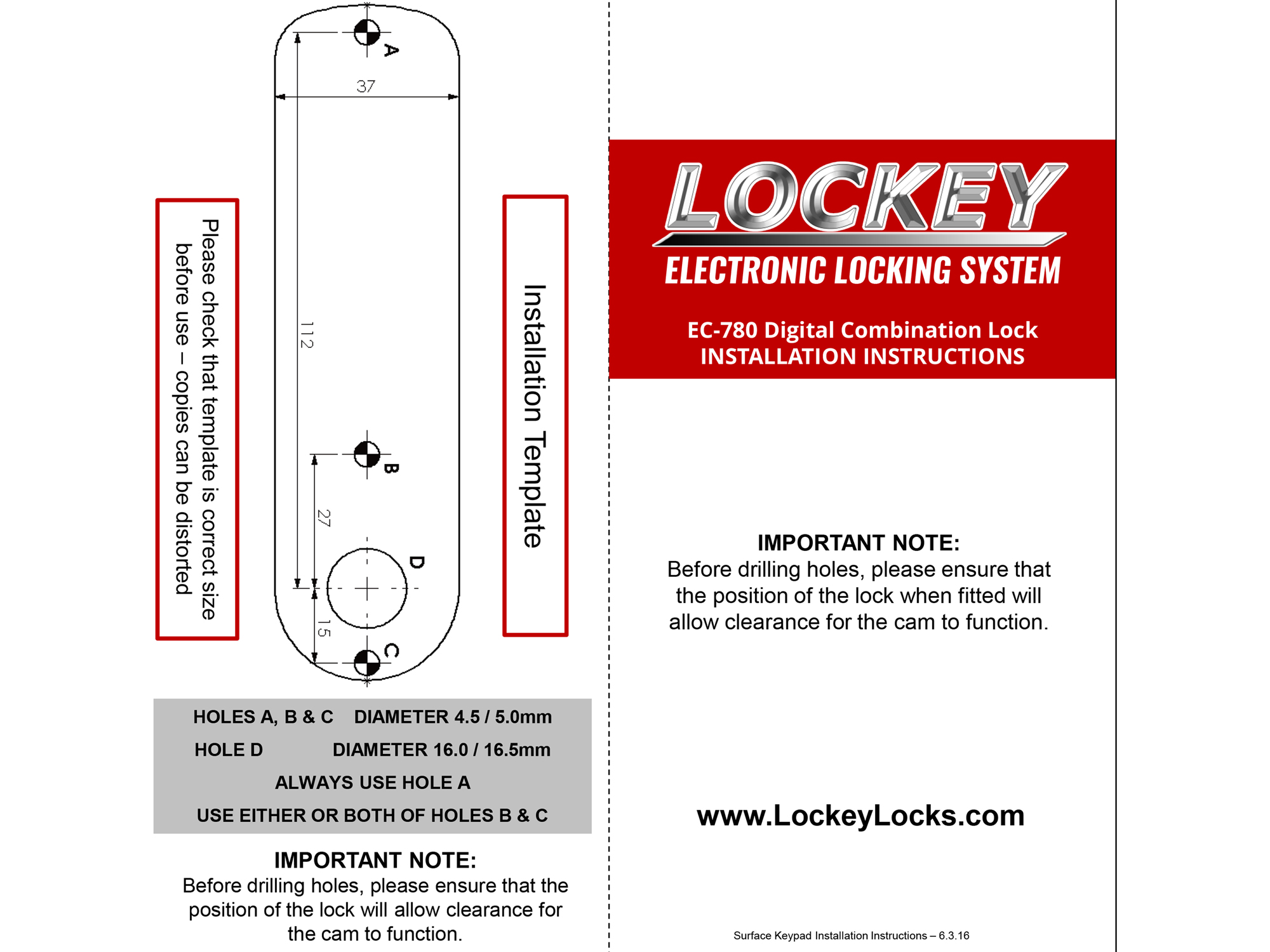 Lockey EC783 RFID Cabinet/Locker Cam Lock