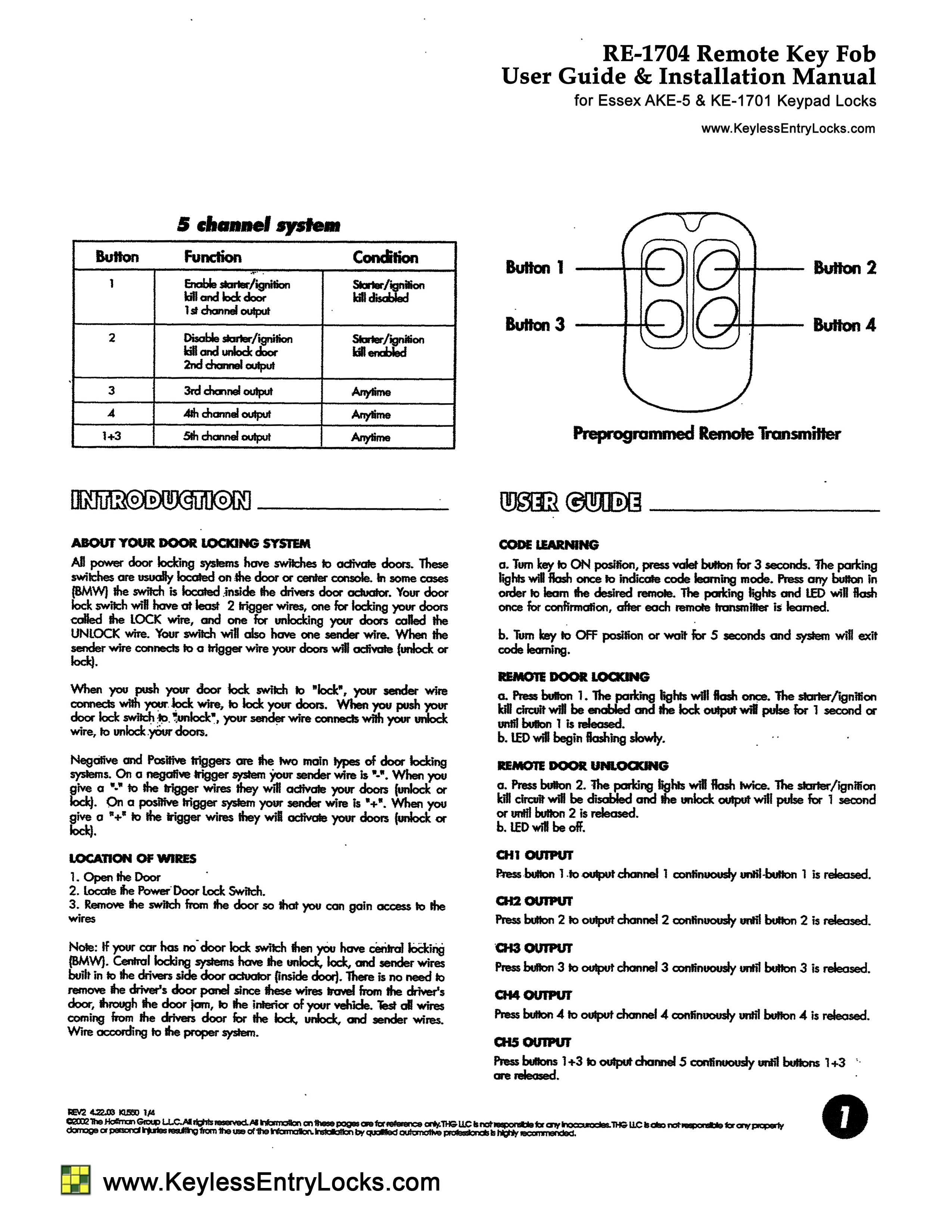 Essex ESS-RE1704 User Guide & Installation Manual