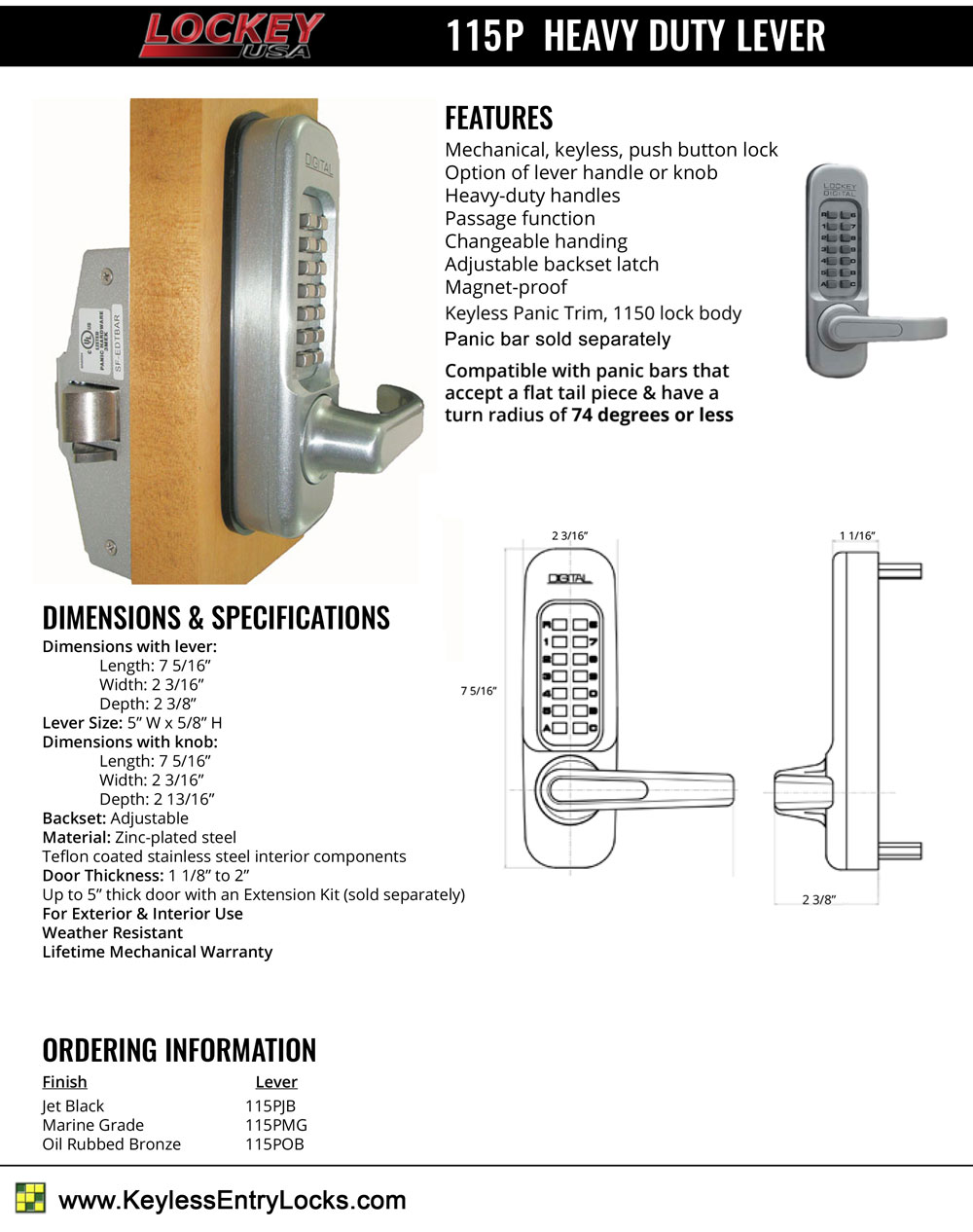 Reversible THIRARD U-Cross Anti-Panic Lock for Front Door 1150 mm Max White 2/3 pt Up and Down