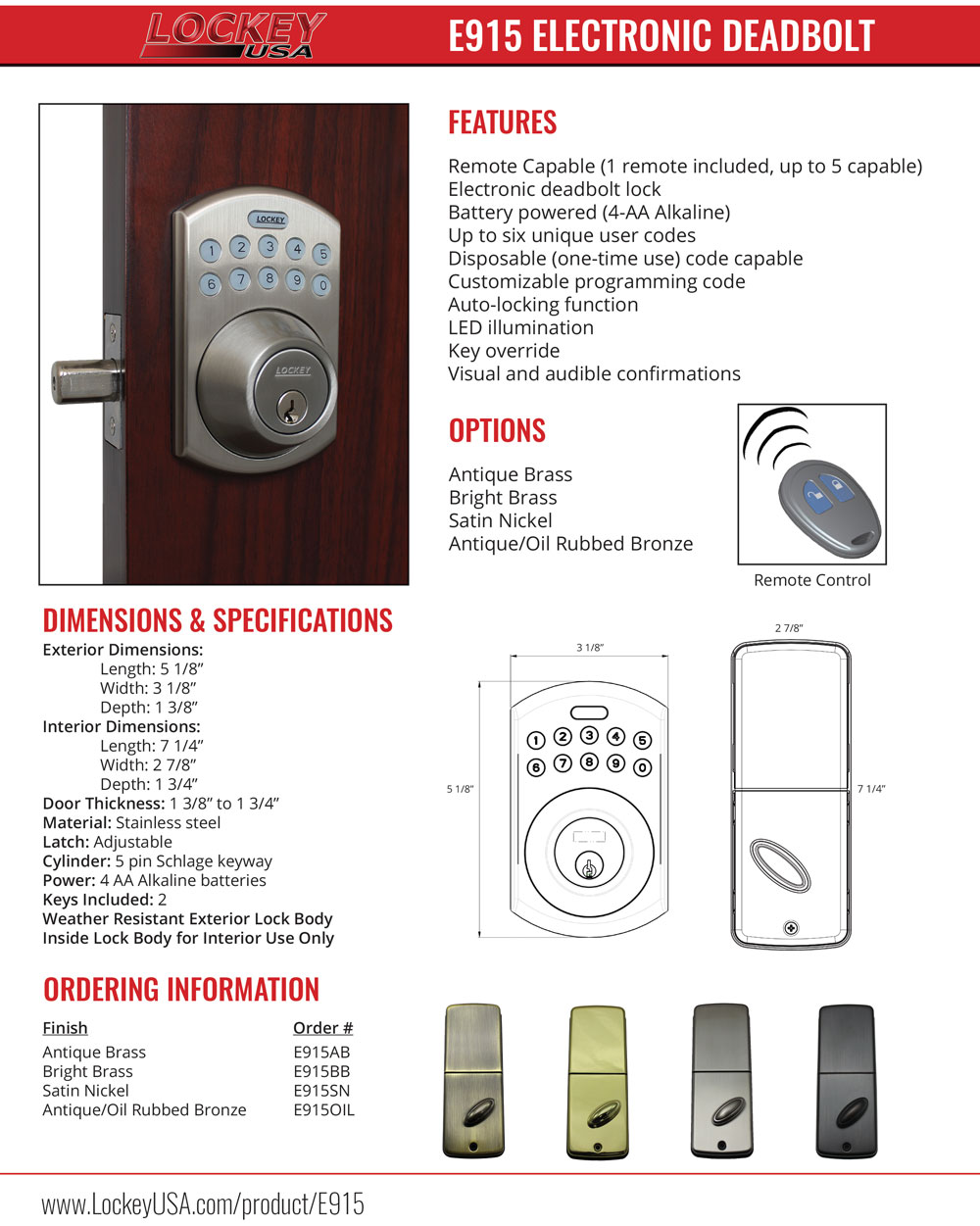 Lockey E915 Electronic Deadbolt Lock