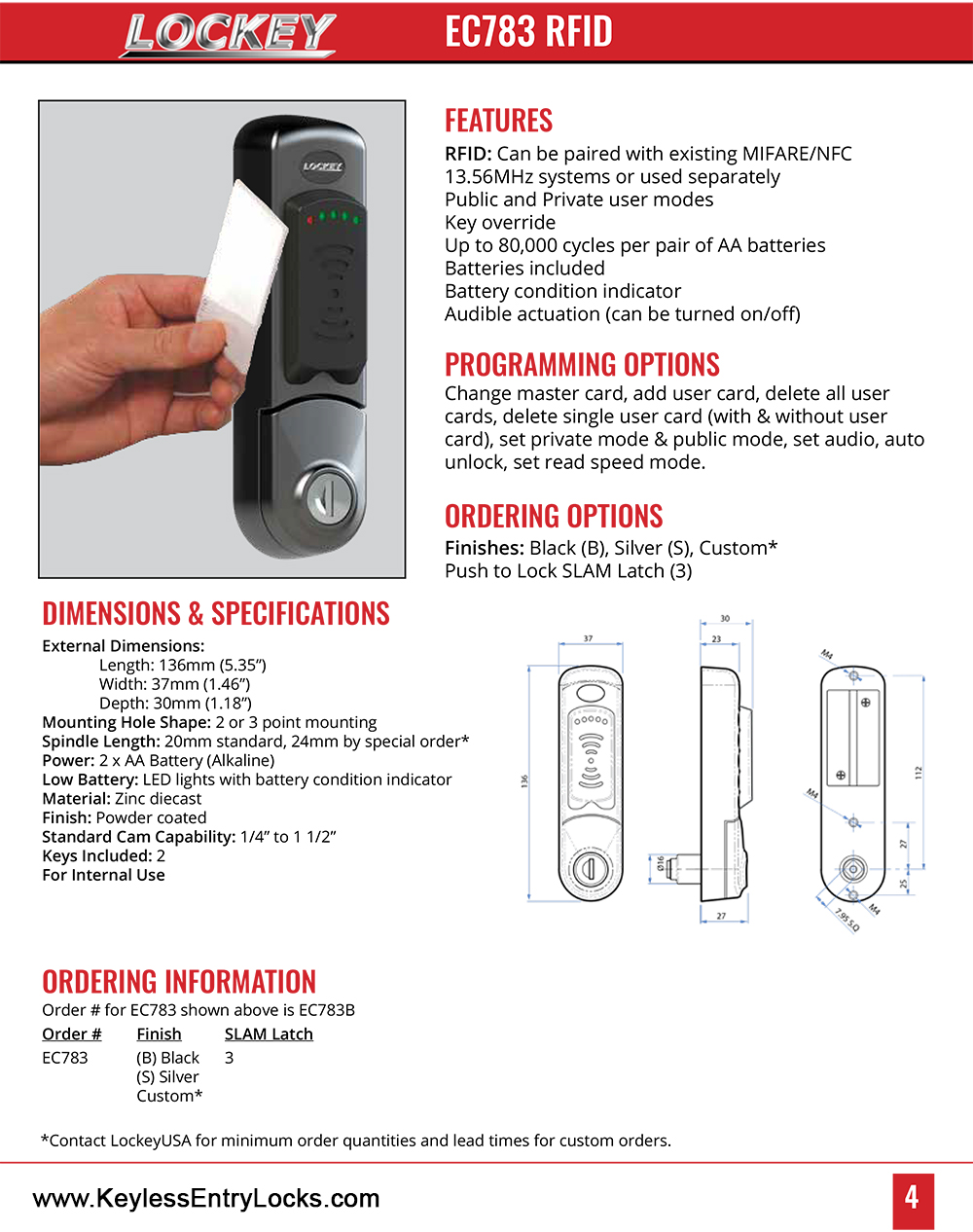 Lockey EC-783 RFID Locker/Cabinet Lock