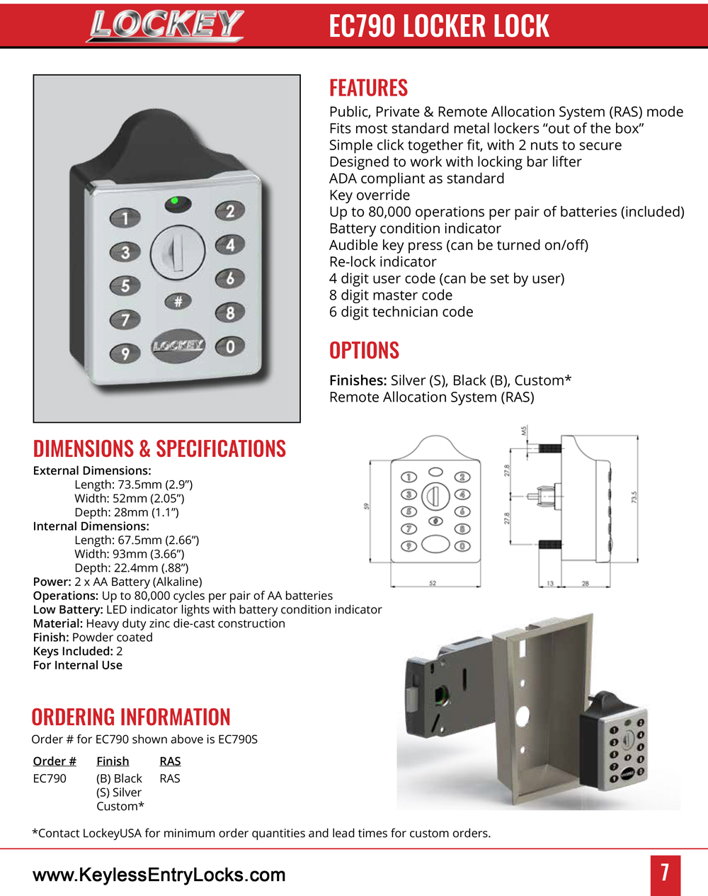 Lockey EC-790 Electronic Locker Lock