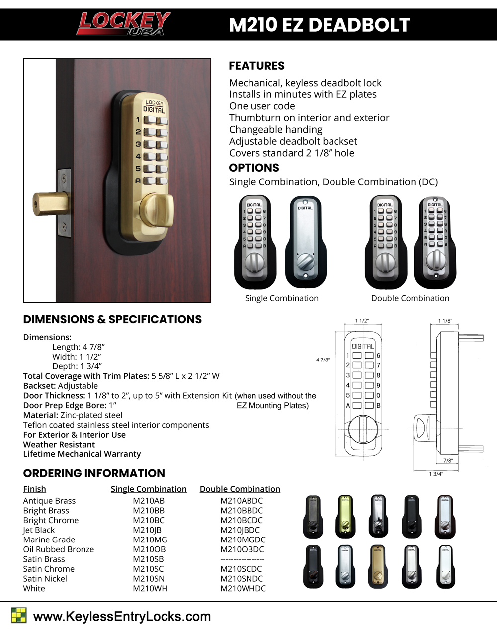 Lockey M210 EZ Deadbolt Keypad Lock