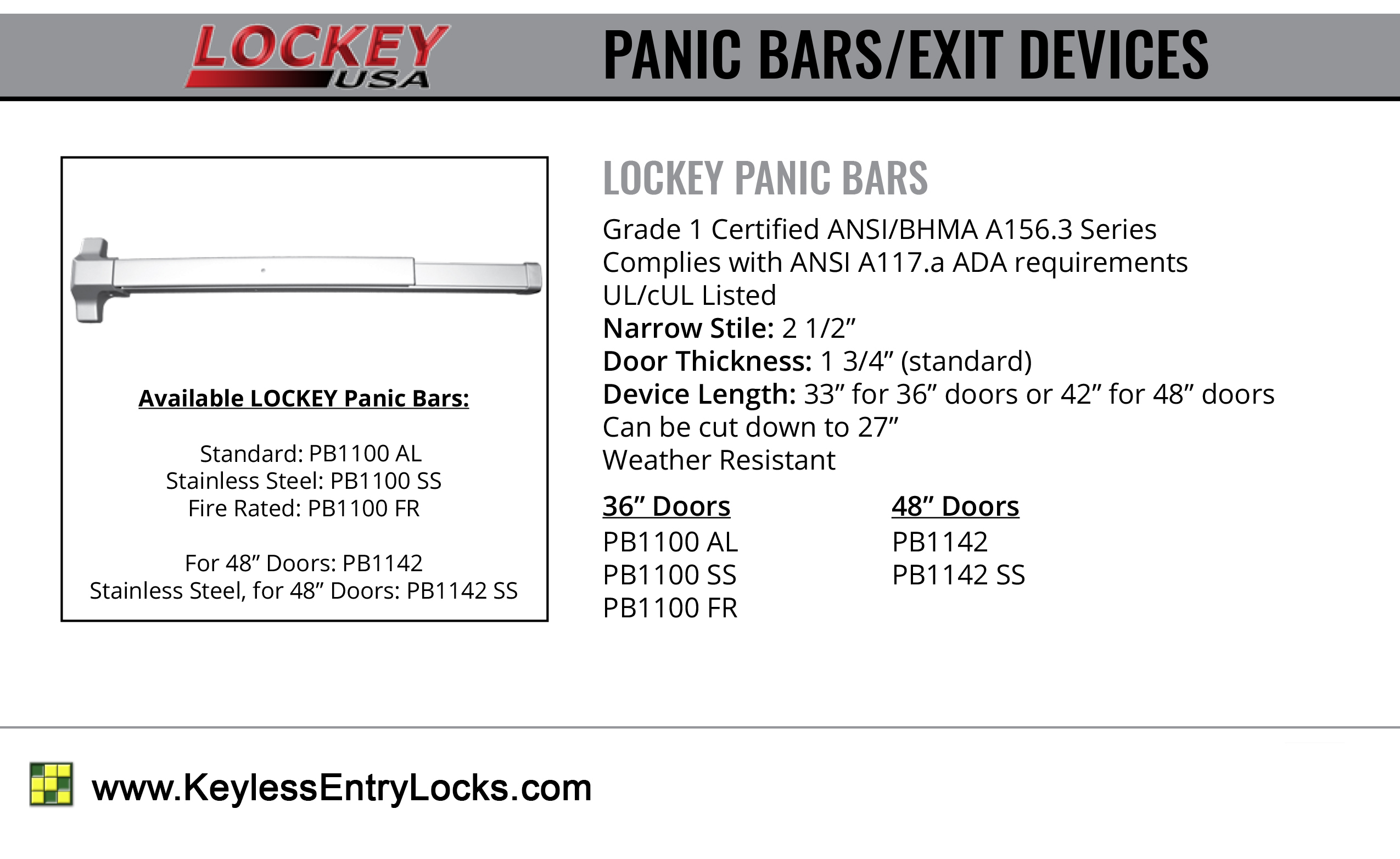 Panic Bars - Lockey PB1100