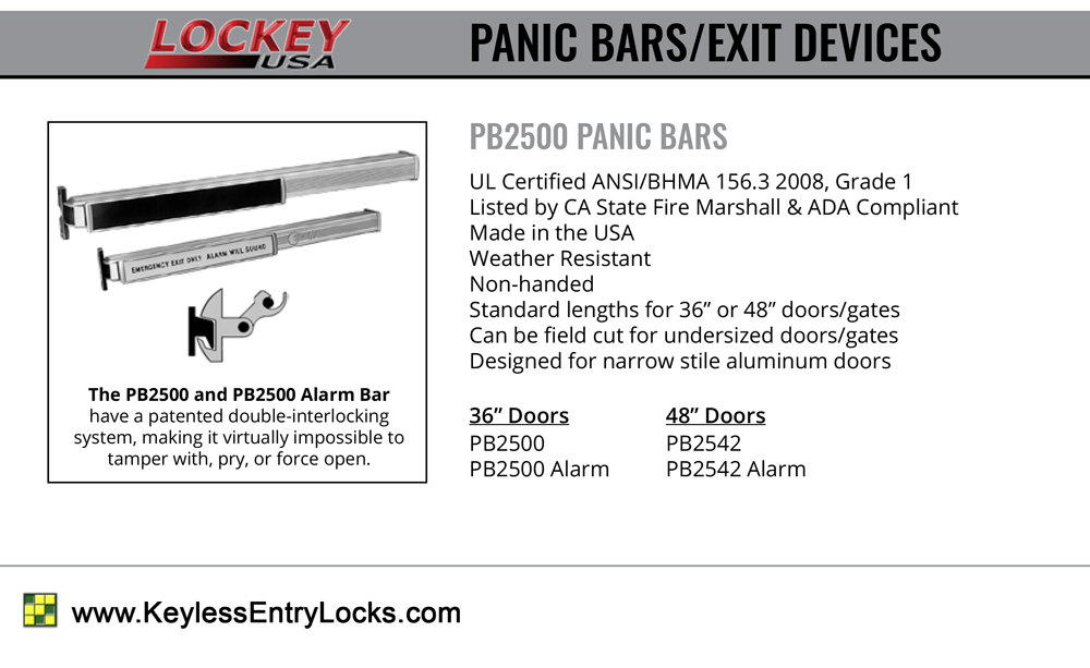 Panic Bars - Lockey PB2500 for Narrow Stile Doors