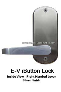 IBUTTON LOCK: E-V iButton/Keypad Combination Entry Door Lock with Lighted Keypad: inside body view right handed lever in silver finish